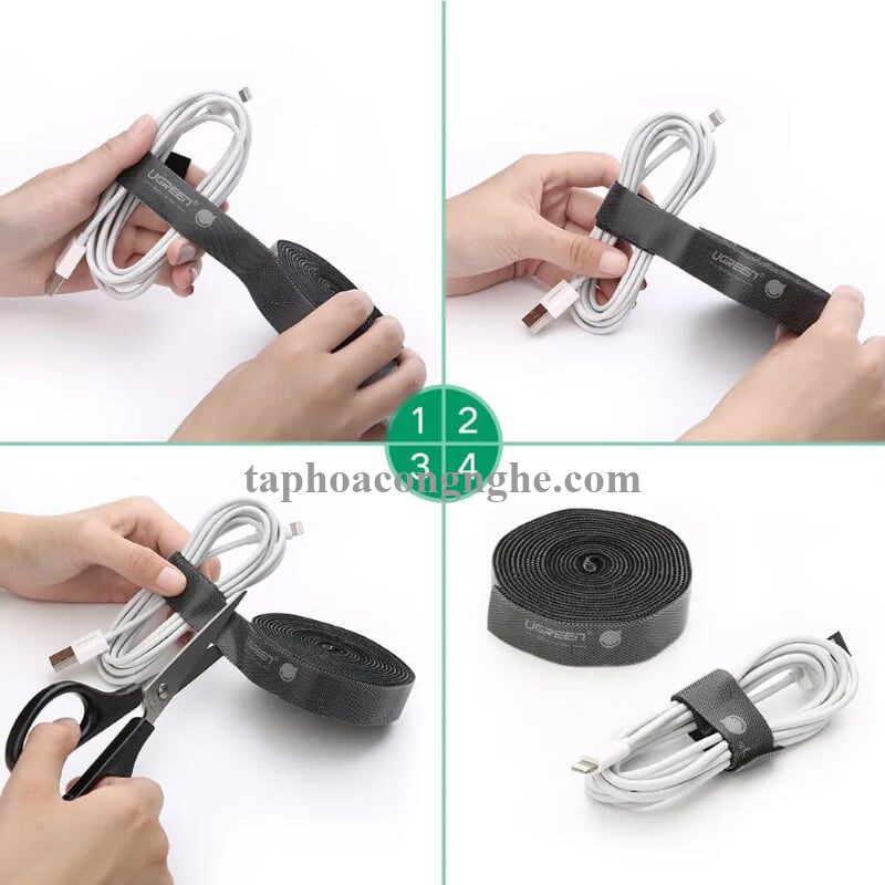 Ugreen 40355 3M màu Xám Dây dán Velcro đa năng tiện dụng LP124 30040355